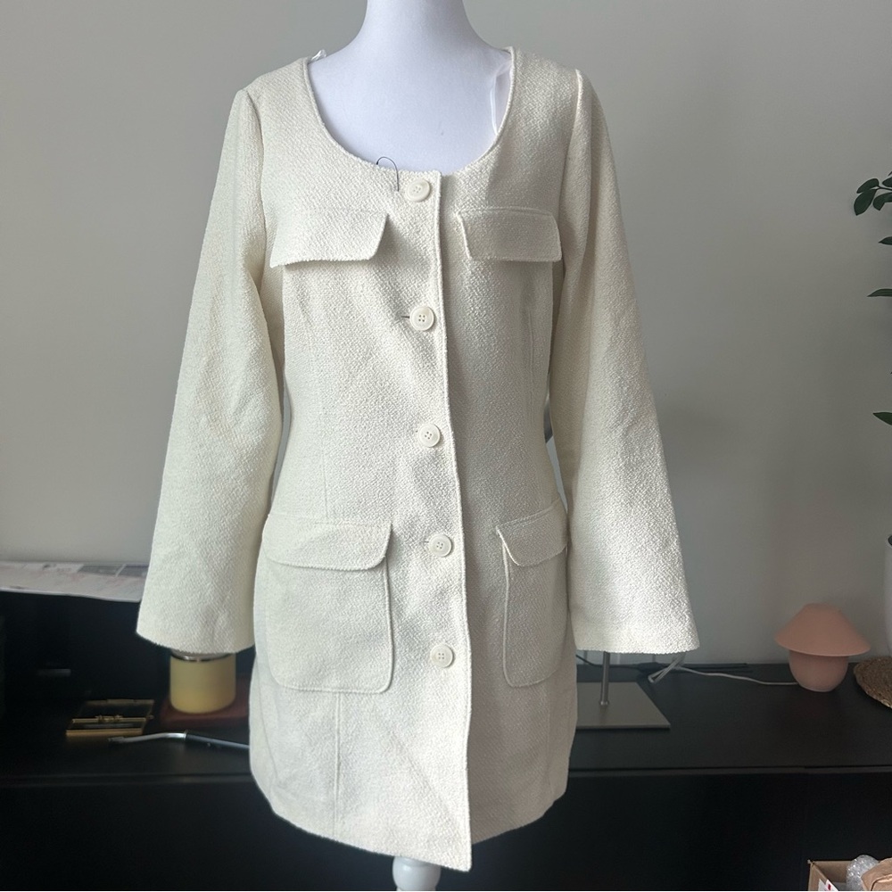 H&M Cream Textured Mini Dress Coat